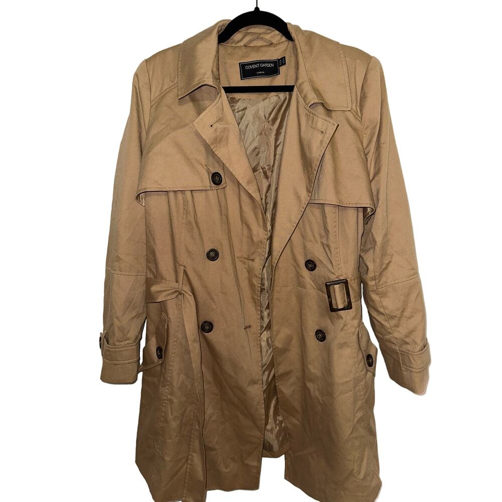 Vintage Camel Colored Belted Trench Coat Size 12 Fall Lined Pumpkin Vlogger
